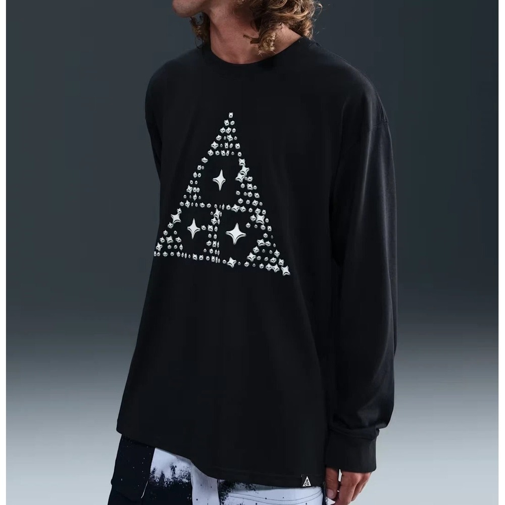 Nike ACG Stars Graphic Loose Fit Long Sleeve Shirt Mens Size Medium M Black NWT